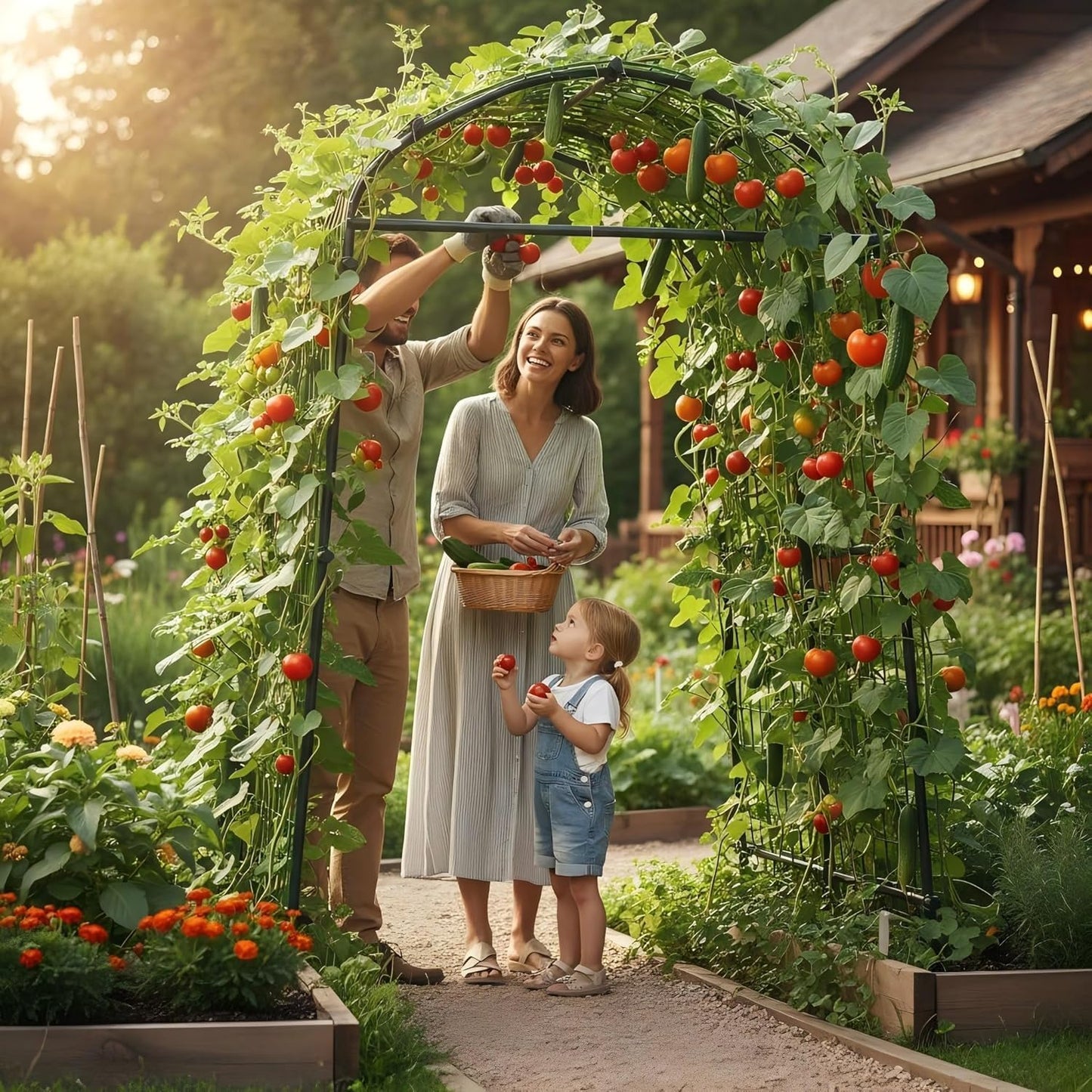 Metal Garden Arch Trellis 7.3 FT, Cucumber & Melon Trellis for Raised Beds, u-Shape Plant Support with Plastic Connectors for Climbing Vegetables, Grapes & Roses, Black