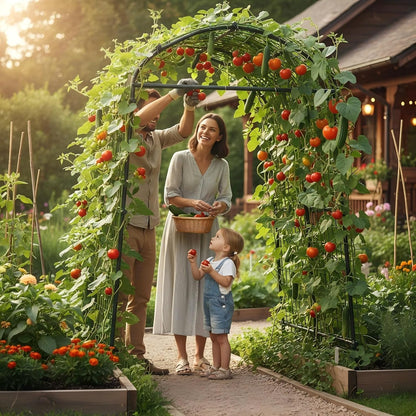 Metal Garden Arch Trellis 7.3 FT, Cucumber & Melon Trellis for Raised Beds, u-Shape Plant Support with Plastic Connectors for Climbing Vegetables, Grapes & Roses, Black