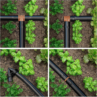 24P Drip Irrigation Fittings Kit for 1/2" Tubing (.600 ID), 17mm Parts- 6 Tees, 6 Couplings, 6 Elbows,6 End Cap Plugs- Barded Connectors for Rain Bird Pipe and Sprinkler Systems (24 Pieces Set)