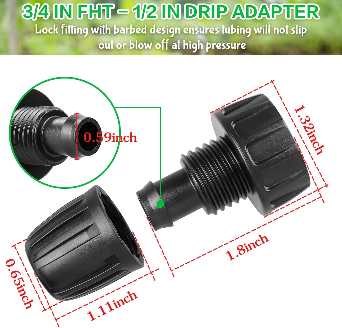 24P Drip Irrigation Fittings Kit for 1/2" Tubing (.600 ID), 17mm Parts- 6 Tees, 6 Couplings, 6 Elbows,6 End Cap Plugs- Barded Connectors for Rain Bird Pipe and Sprinkler Systems (24 Pieces Set)