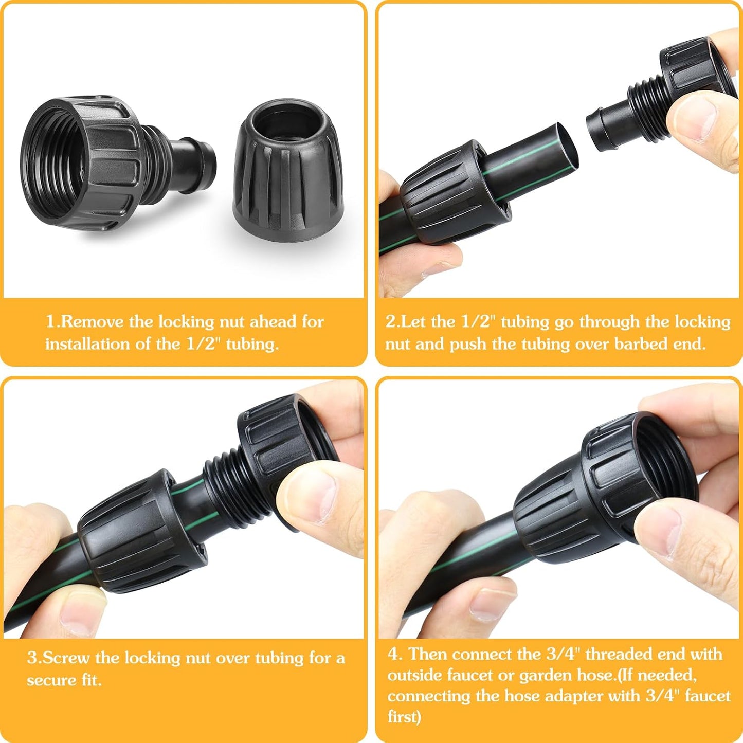 24P Drip Irrigation Fittings Kit for 1/2" Tubing (.600 ID), 17mm Parts- 6 Tees, 6 Couplings, 6 Elbows,6 End Cap Plugs- Barded Connectors for Rain Bird Pipe and Sprinkler Systems (24 Pieces Set)