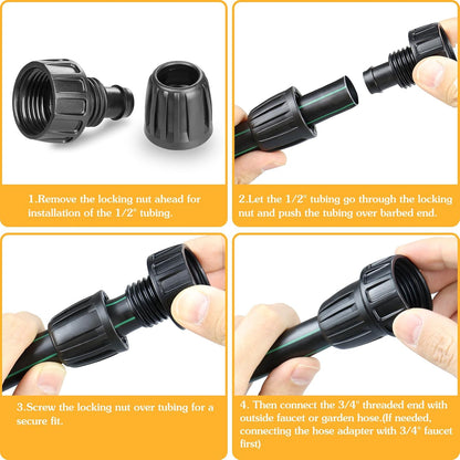 24P Drip Irrigation Fittings Kit for 1/2" Tubing (.600 ID), 17mm Parts- 6 Tees, 6 Couplings, 6 Elbows,6 End Cap Plugs- Barded Connectors for Rain Bird Pipe and Sprinkler Systems (24 Pieces Set)