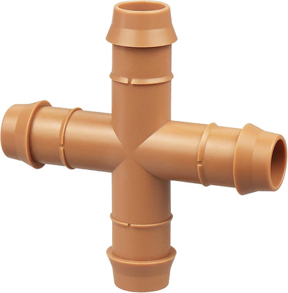 24P Drip Irrigation Fittings Kit for 1/2" Tubing (.600 ID), 17mm Parts- 6 Tees, 6 Couplings, 6 Elbows,6 End Cap Plugs- Barded Connectors for Rain Bird Pipe and Sprinkler Systems (24 Pieces Set)
