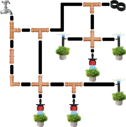 24P Drip Irrigation Fittings Kit for 1/2" Tubing (.600 ID), 17mm Parts- 6 Tees, 6 Couplings, 6 Elbows,6 End Cap Plugs- Barded Connectors for Rain Bird Pipe and Sprinkler Systems (24 Pieces Set)