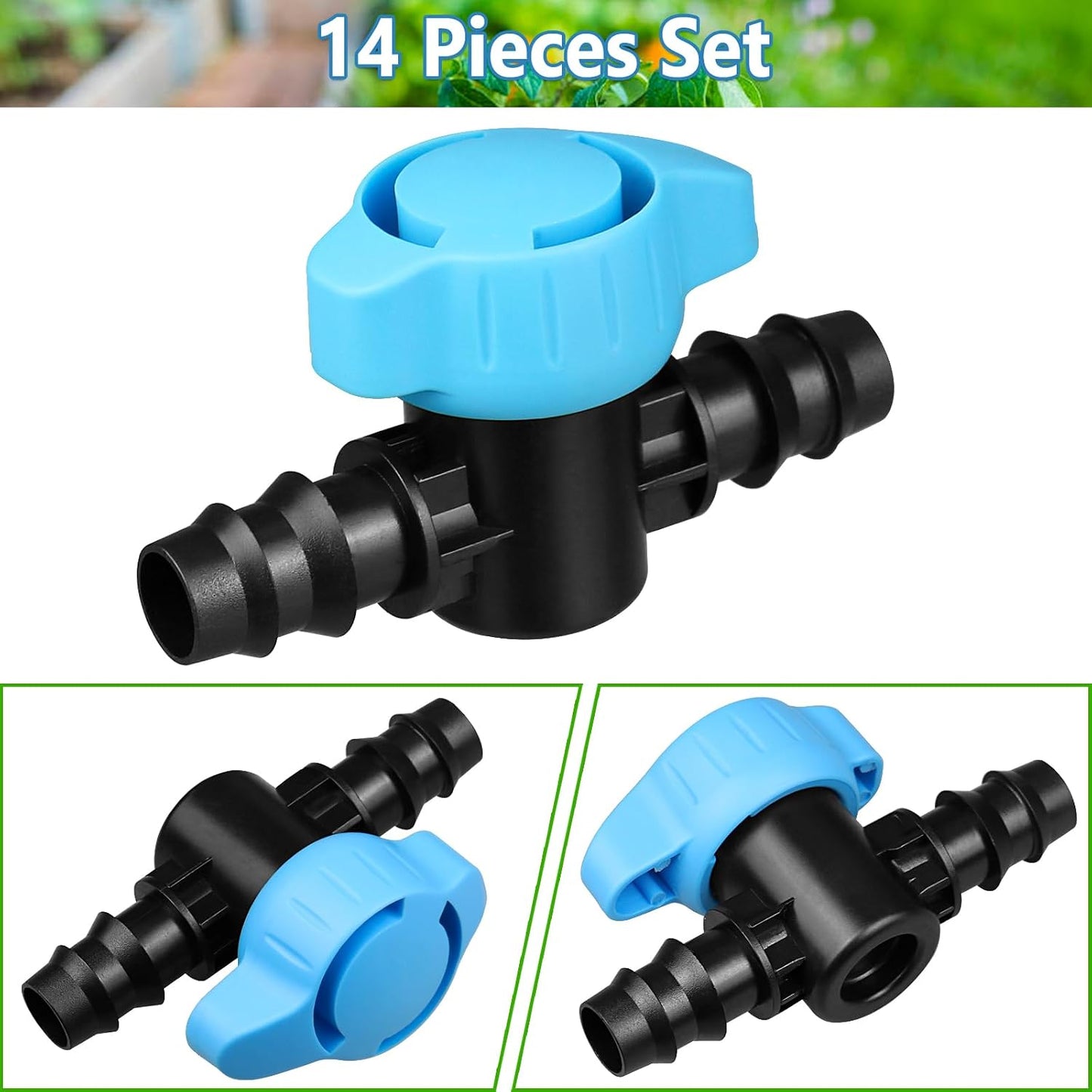 24P Drip Irrigation Fittings Kit for 1/2" Tubing (.600 ID), 17mm Parts- 6 Tees, 6 Couplings, 6 Elbows,6 End Cap Plugs- Barded Connectors for Rain Bird Pipe and Sprinkler Systems (24 Pieces Set)