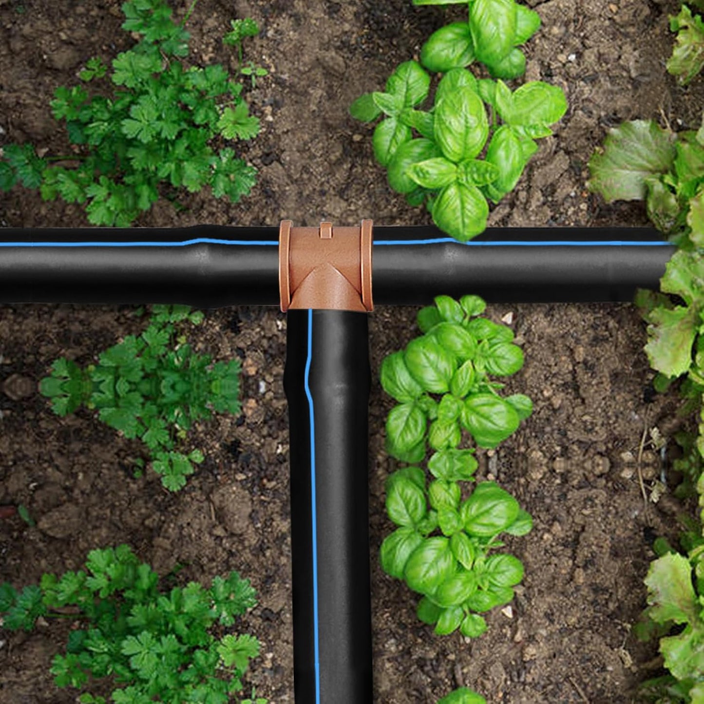 24P Drip Irrigation Fittings Kit for 1/2" Tubing (.600 ID), 17mm Parts- 6 Tees, 6 Couplings, 6 Elbows,6 End Cap Plugs- Barded Connectors for Rain Bird Pipe and Sprinkler Systems (24 Pieces Set)