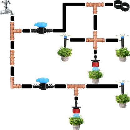 24P Drip Irrigation Fittings Kit for 1/2" Tubing (.600 ID), 17mm Parts- 6 Tees, 6 Couplings, 6 Elbows,6 End Cap Plugs- Barded Connectors for Rain Bird Pipe and Sprinkler Systems (24 Pieces Set)