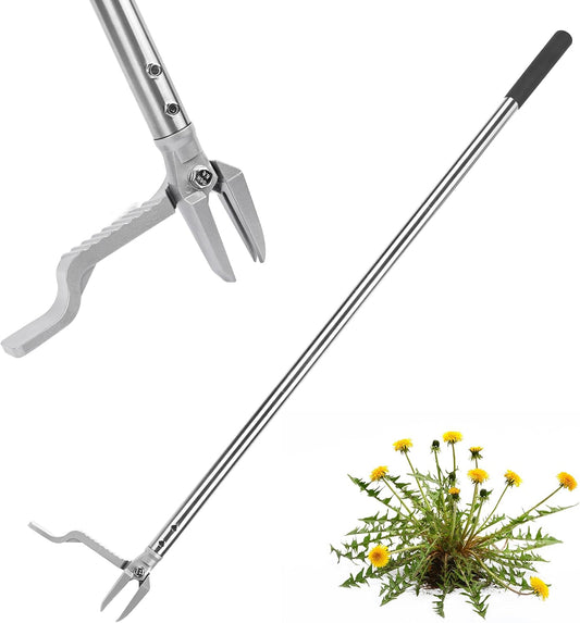 Weed Puller Tool, Stand Up Heavy Duty Weed Remover with 3-Claw Steel Head, 45.6" Long Handle, Root Removal Weeding Tool for Garden Lawn Yard, No Bending or Kneeling