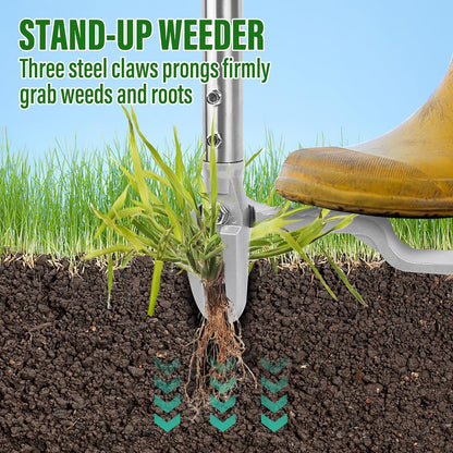 Weed Puller Tool, Stand Up Heavy Duty Weed Remover with 3-Claw Steel Head, 45.6" Long Handle, Root Removal Weeding Tool for Garden Lawn Yard, No Bending or Kneeling