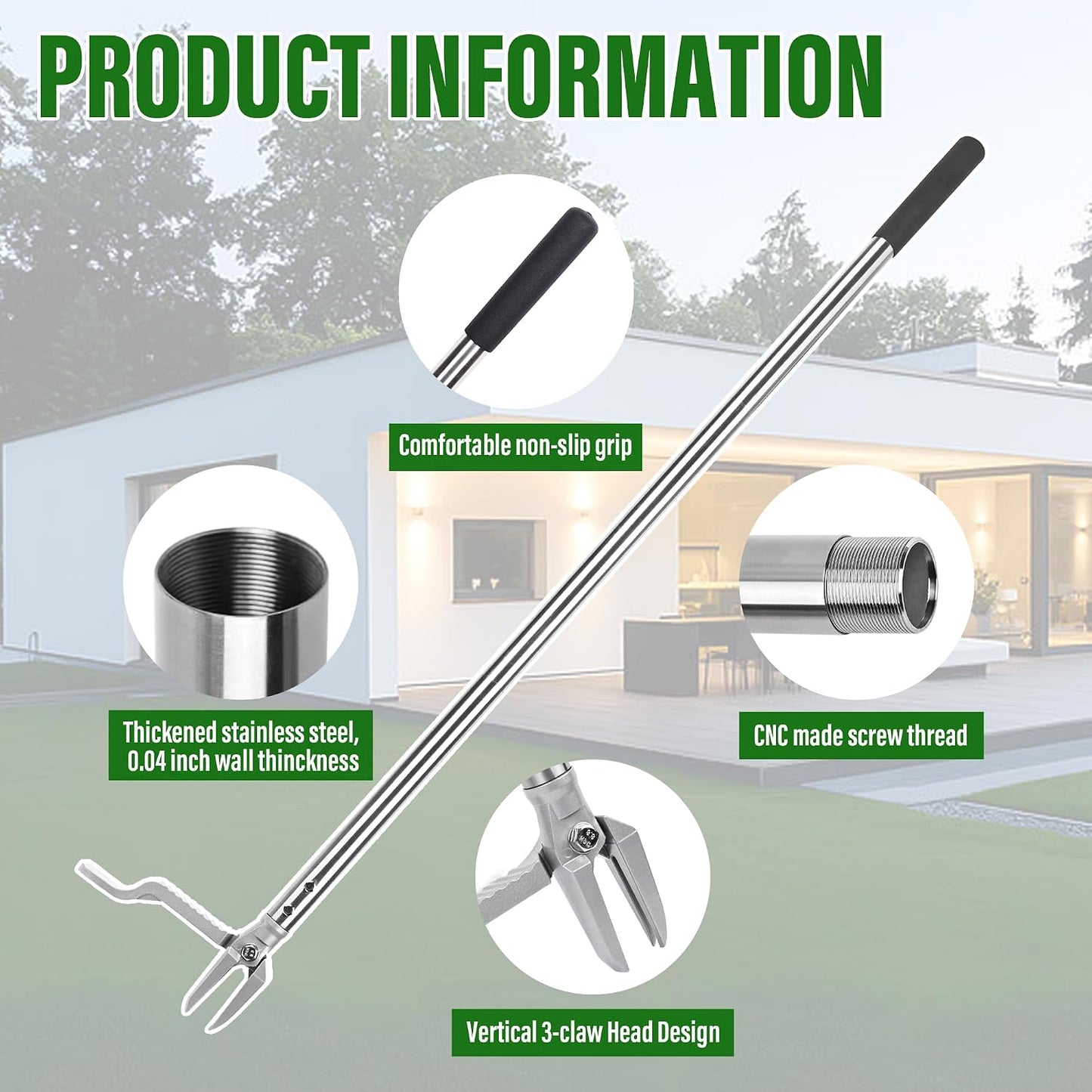 Weed Puller Tool, Stand Up Heavy Duty Weed Remover with 3-Claw Steel Head, 45.6" Long Handle, Root Removal Weeding Tool for Garden Lawn Yard, No Bending or Kneeling