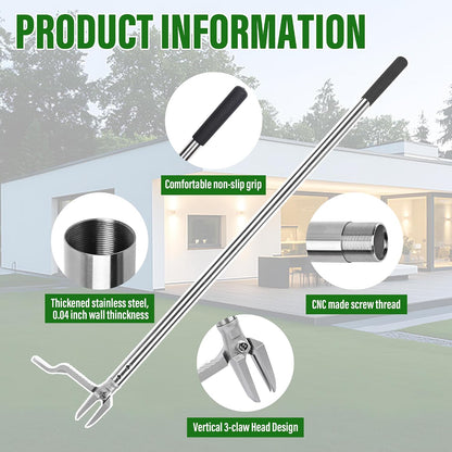 Weed Puller Tool, Stand Up Heavy Duty Weed Remover with 3-Claw Steel Head, 45.6" Long Handle, Root Removal Weeding Tool for Garden Lawn Yard, No Bending or Kneeling