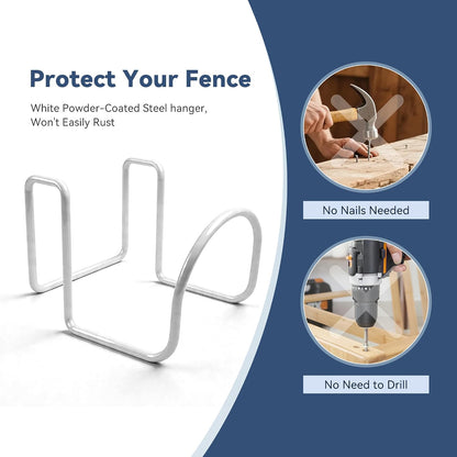 Heavy Duty Garden Hose Holder for Fence, Fits 2" Railings, White