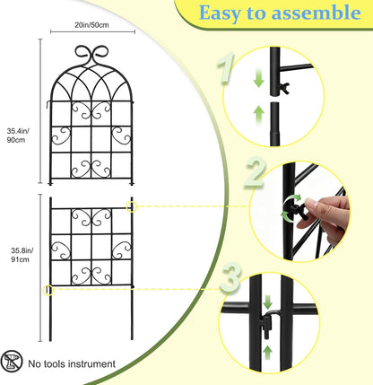 Lorenzo 2 Pcs 70 x 20 Inch Rustic Iron Garden Trellis for Climbing Plants Outdoor, Black Metal Arch Decoration Plant Supporting Perfect for Roses Flower Cucumbers Courtyards Lawns Clematis