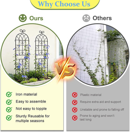 Lorenzo 2 Pcs 70 x 20 Inch Rustic Iron Garden Trellis for Climbing Plants Outdoor, Black Metal Arch Decoration Plant Supporting Perfect for Roses Flower Cucumbers Courtyards Lawns Clematis