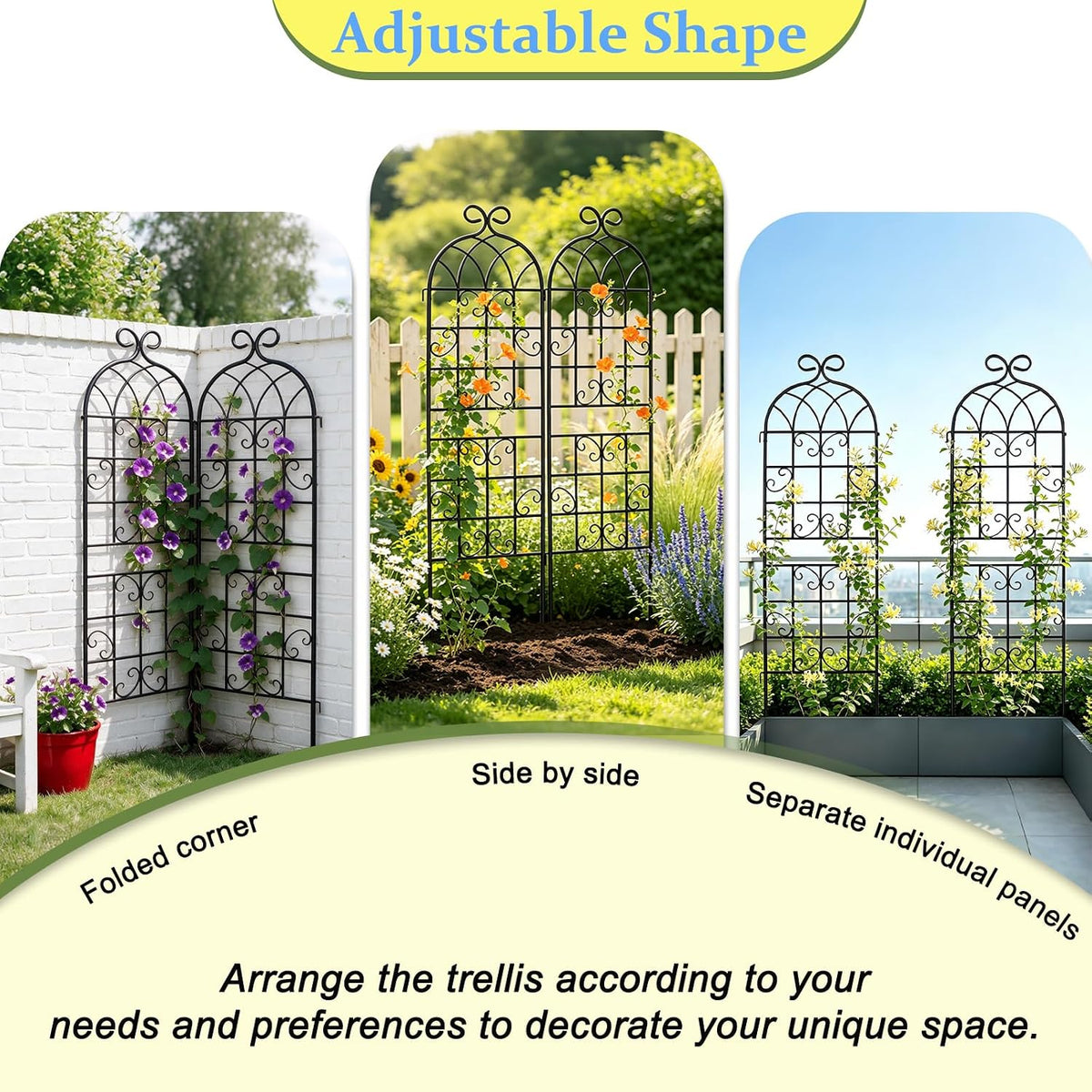 Lorenzo 2 Pcs 70 x 20 Inch Rustic Iron Garden Trellis for Climbing Plants Outdoor, Black Metal Arch Decoration Plant Supporting Perfect for Roses Flower Cucumbers Courtyards Lawns Clematis