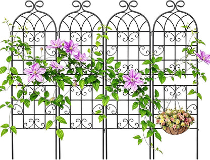 Lorenzo 2 Pcs 70 x 20 Inch Rustic Iron Garden Trellis for Climbing Plants Outdoor, Black Metal Arch Decoration Plant Supporting Perfect for Roses Flower Cucumbers Courtyards Lawns Clematis