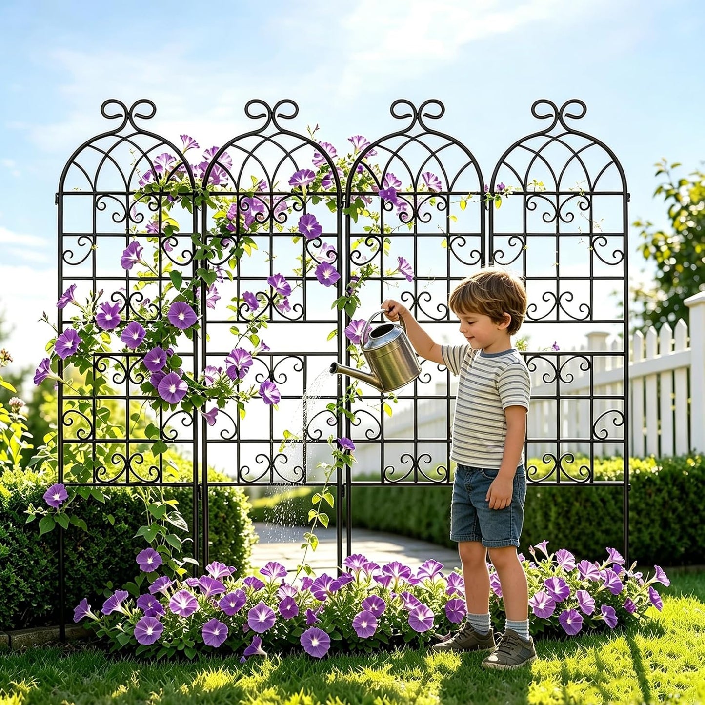 Lorenzo 2 Pcs 70 x 20 Inch Rustic Iron Garden Trellis for Climbing Plants Outdoor, Black Metal Arch Decoration Plant Supporting Perfect for Roses Flower Cucumbers Courtyards Lawns Clematis