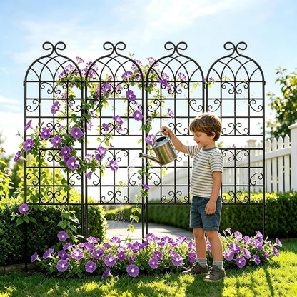 Lorenzo 2 Pcs 70 x 20 Inch Rustic Iron Garden Trellis for Climbing Plants Outdoor, Black Metal Arch Decoration Plant Supporting Perfect for Roses Flower Cucumbers Courtyards Lawns Clematis