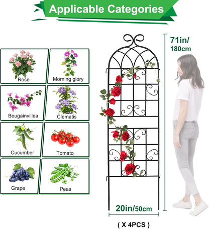 Lorenzo 2 Pcs 70 x 20 Inch Rustic Iron Garden Trellis for Climbing Plants Outdoor, Black Metal Arch Decoration Plant Supporting Perfect for Roses Flower Cucumbers Courtyards Lawns Clematis