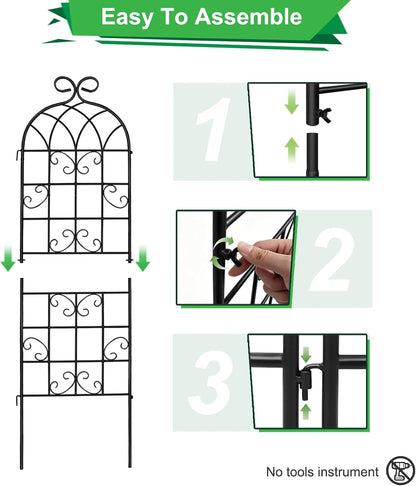 Lorenzo 2 Pcs 70 x 20 Inch Rustic Iron Garden Trellis for Climbing Plants Outdoor, Black Metal Arch Decoration Plant Supporting Perfect for Roses Flower Cucumbers Courtyards Lawns Clematis