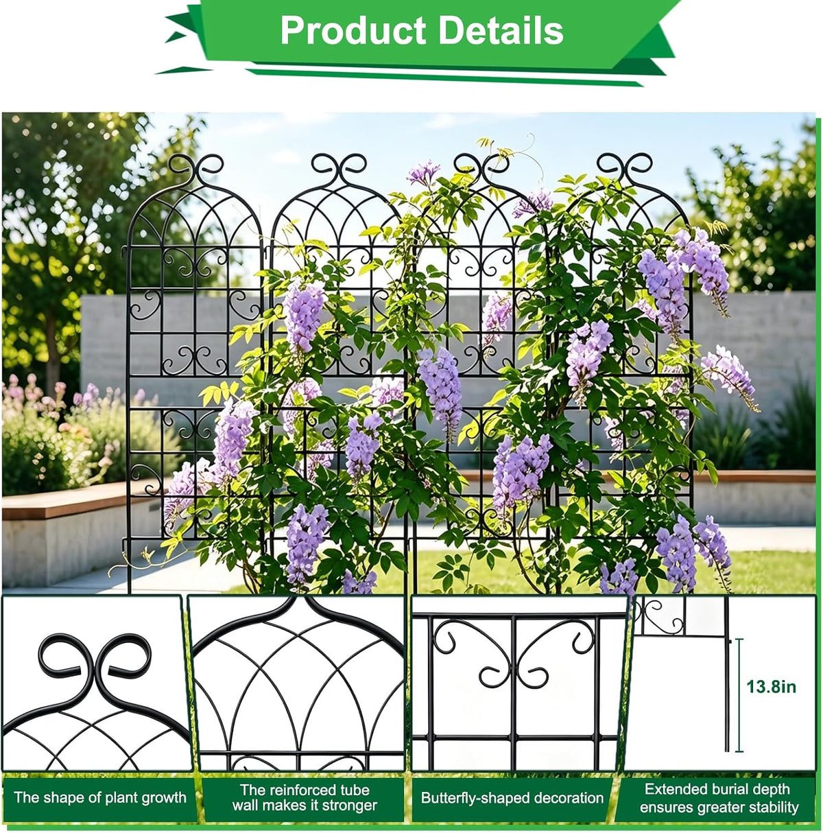 Lorenzo 2 Pcs 70 x 20 Inch Rustic Iron Garden Trellis for Climbing Plants Outdoor, Black Metal Arch Decoration Plant Supporting Perfect for Roses Flower Cucumbers Courtyards Lawns Clematis