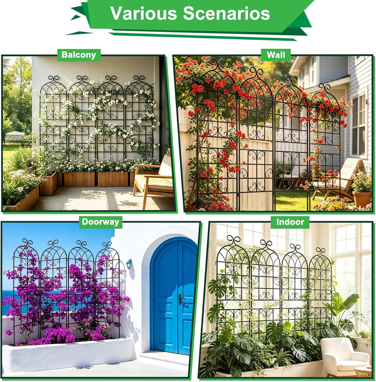 Lorenzo 2 Pcs 70 x 20 Inch Rustic Iron Garden Trellis for Climbing Plants Outdoor, Black Metal Arch Decoration Plant Supporting Perfect for Roses Flower Cucumbers Courtyards Lawns Clematis