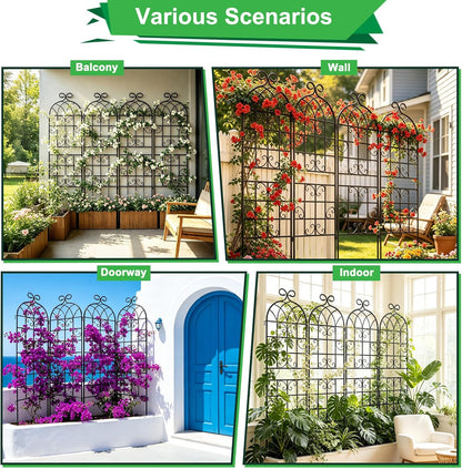 Lorenzo 2 Pcs 70 x 20 Inch Rustic Iron Garden Trellis for Climbing Plants Outdoor, Black Metal Arch Decoration Plant Supporting Perfect for Roses Flower Cucumbers Courtyards Lawns Clematis