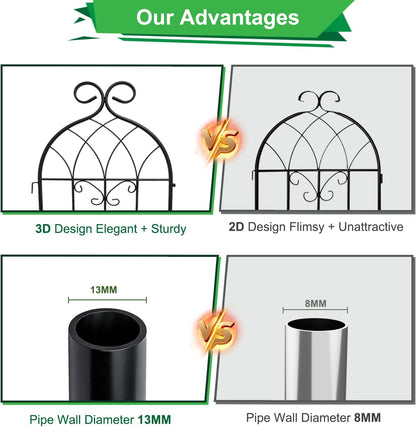 Lorenzo 2 Pcs 70 x 20 Inch Rustic Iron Garden Trellis for Climbing Plants Outdoor, Black Metal Arch Decoration Plant Supporting Perfect for Roses Flower Cucumbers Courtyards Lawns Clematis