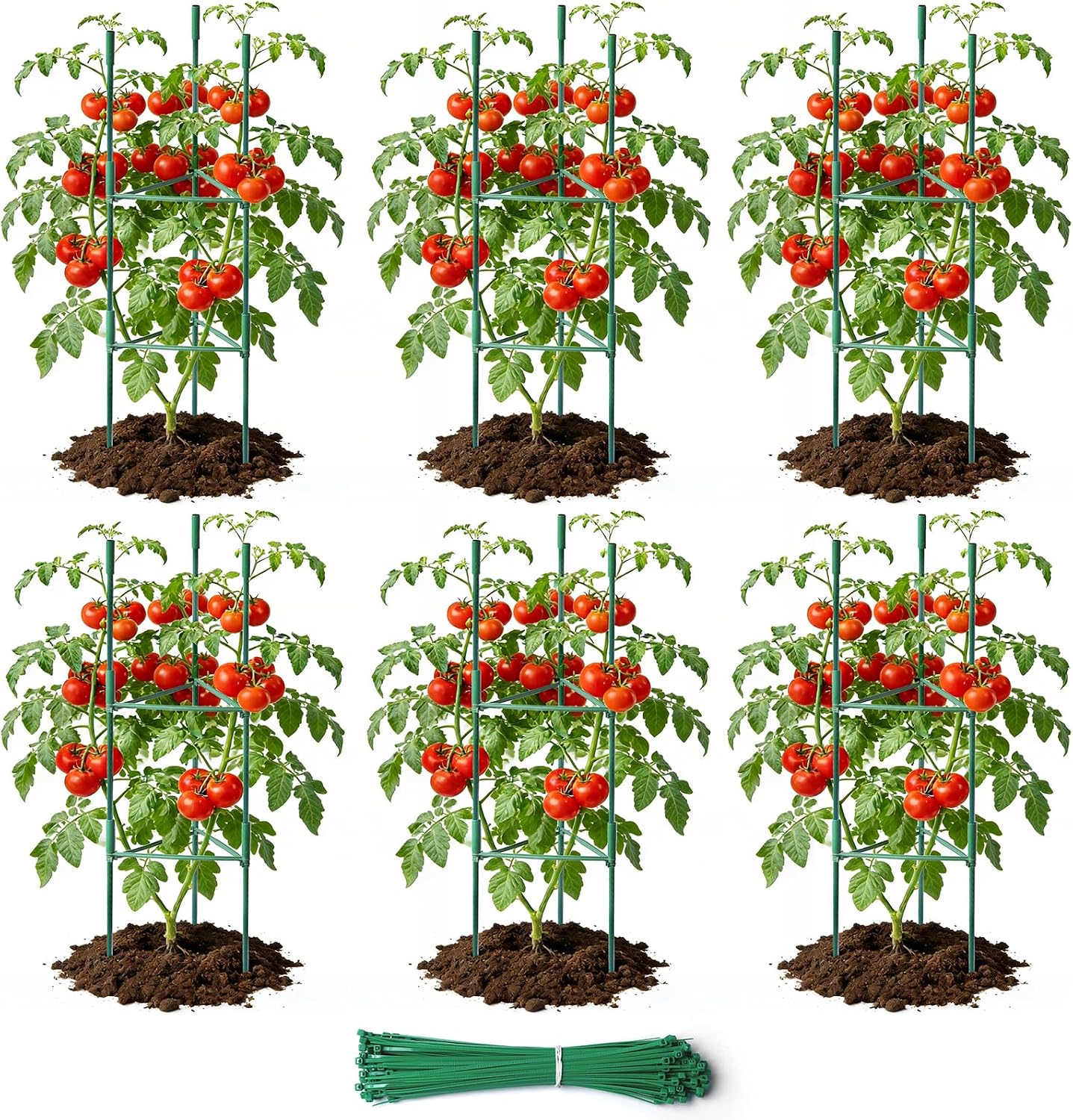 6 Pack 48in Adjustable Metal Tomato Cages for Garden