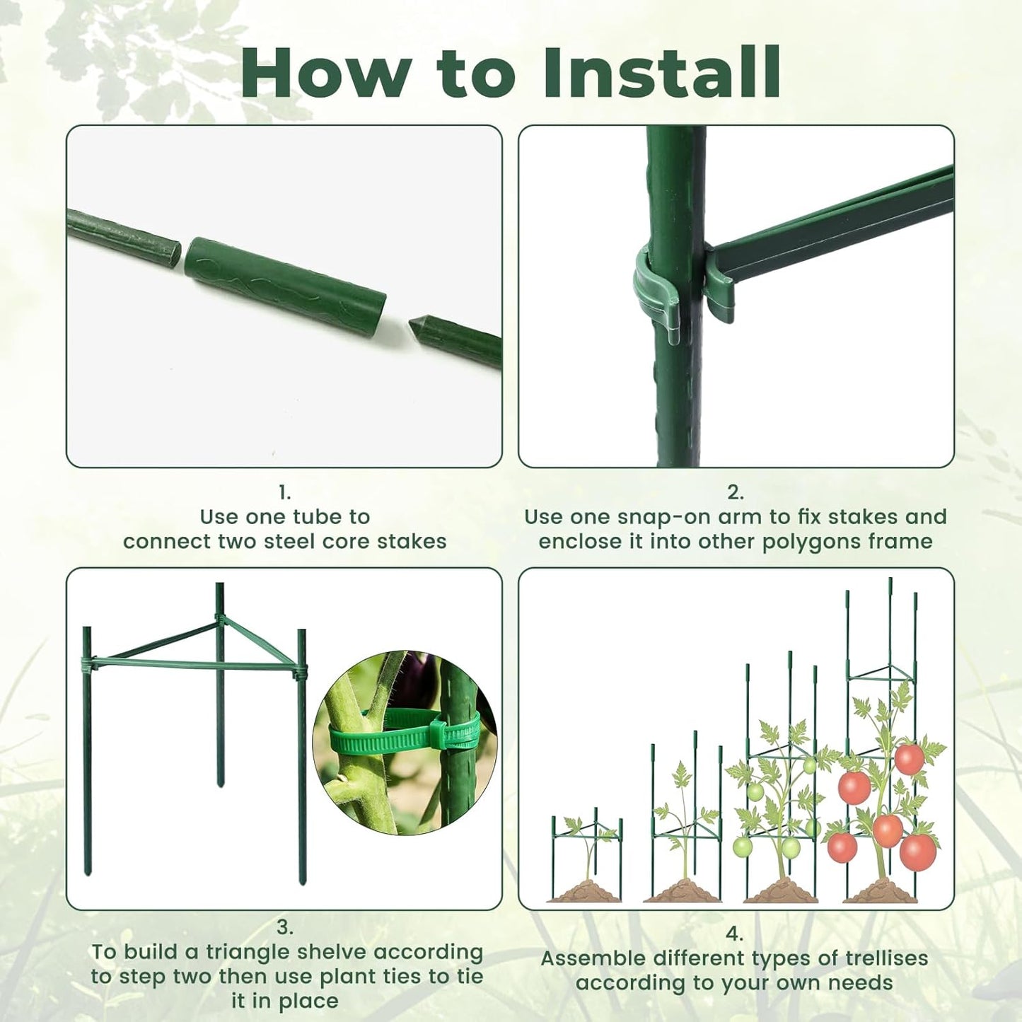 6 Pack 48in Adjustable Metal Tomato Cages for Garden