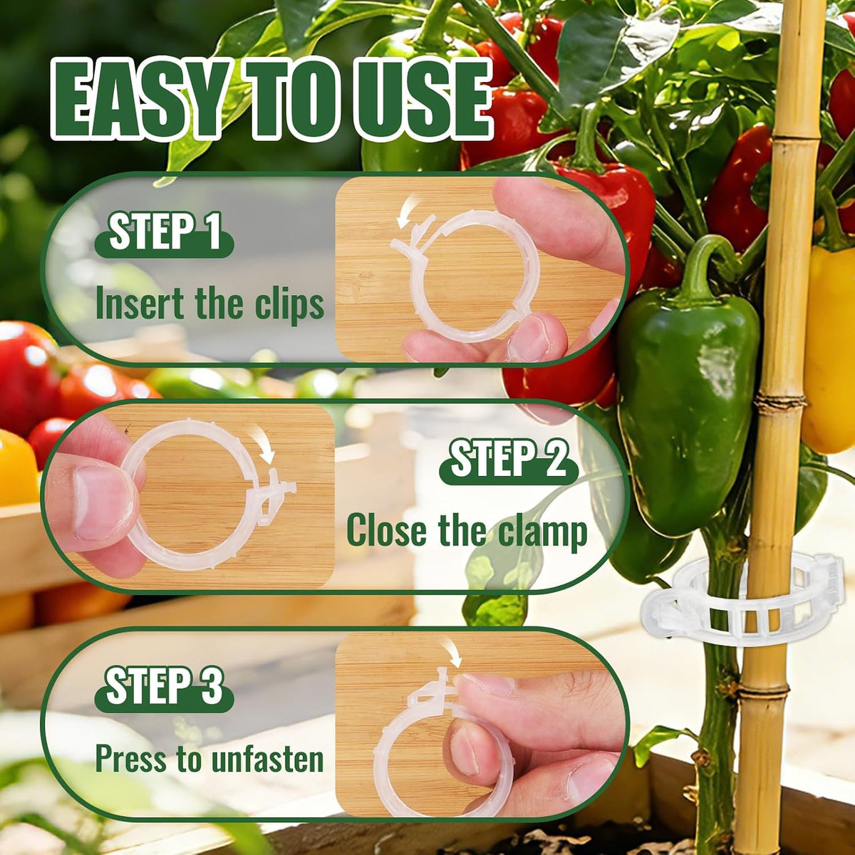 300Pcs Thickened Tomato Clips, Plant Support Clips Plastic Trellis Clips