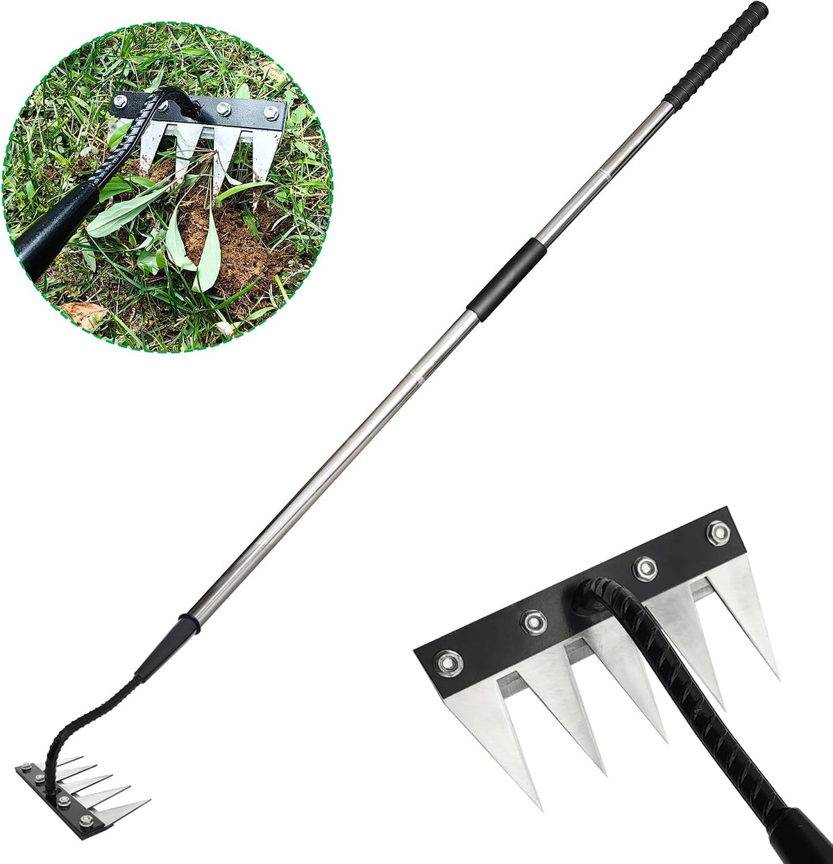 Forged Iron Weeding Rake, Gardenia 2.0 Iron Weed Rake with Long Handle