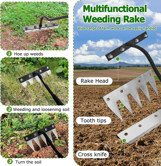 Forged Iron Weeding Rake, Gardenia 2.0 Iron Weed Rake with Long Handle
