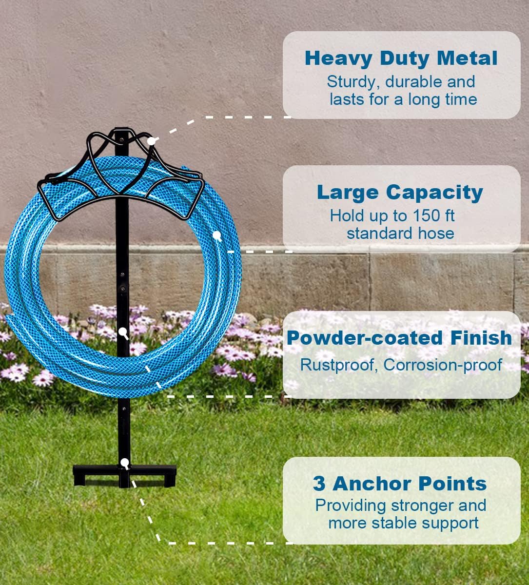 Garden Hose Holder, Free Standing Metal Water Hose Stand Hanger