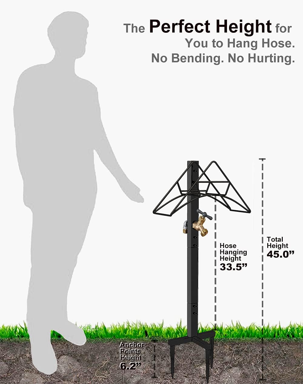 Garden Hose Holder, Free Standing Metal Water Hose Stand Hanger
