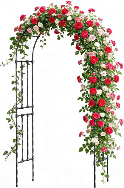 Garden Arch Trellis for Climbing Plants, 1.3x7.9ft Steel with UV-Resistant PE Coating Arbor Outdoor, Vertical Support for Vines Flowers Vegetable, Wedding Archway (Black)