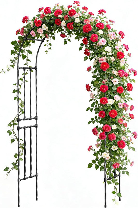 Garden Arch Trellis for Climbing Plants, 1.3x7.9ft Steel with UV-Resistant PE Coating Arbor Outdoor, Vertical Support for Vines Flowers Vegetable, Wedding Archway (Black)