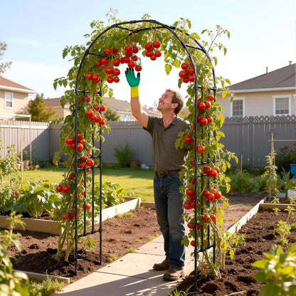 Garden Arch Trellis for Climbing Plants, 1.3x7.9ft Steel with UV-Resistant PE Coating Arbor Outdoor, Vertical Support for Vines Flowers Vegetable, Wedding Archway (Black)