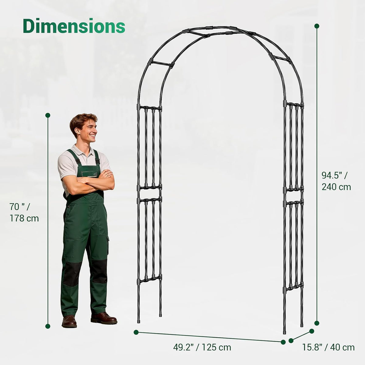 Garden Arch Trellis for Climbing Plants, 1.3x7.9ft Steel with UV-Resistant PE Coating Arbor Outdoor, Vertical Support for Vines Flowers Vegetable, Wedding Archway (Black)