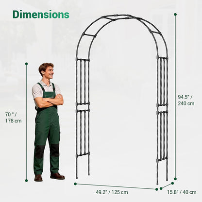 Garden Arch Trellis for Climbing Plants, 1.3x7.9ft Steel with UV-Resistant PE Coating Arbor Outdoor, Vertical Support for Vines Flowers Vegetable, Wedding Archway (Black)