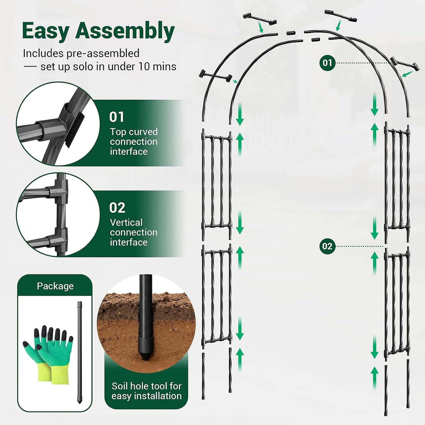 Garden Arch Trellis for Climbing Plants, 1.3x7.9ft Steel with UV-Resistant PE Coating Arbor Outdoor, Vertical Support for Vines Flowers Vegetable, Wedding Archway (Black)