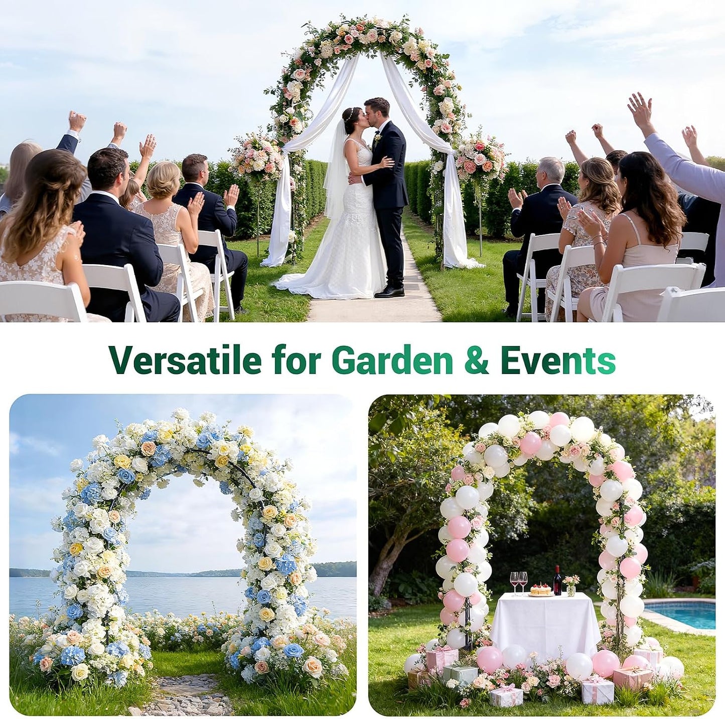 Garden Arch Trellis for Climbing Plants, 1.3x7.9ft Steel with UV-Resistant PE Coating Arbor Outdoor, Vertical Support for Vines Flowers Vegetable, Wedding Archway (Black)