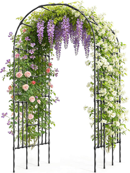 Garden Arch Trellis for Climbing Plants, 1.3x7.9ft Steel with UV-Resistant PE Coating Arbor Outdoor, Vertical Support for Vines Flowers Vegetable, Wedding Archway (Black)