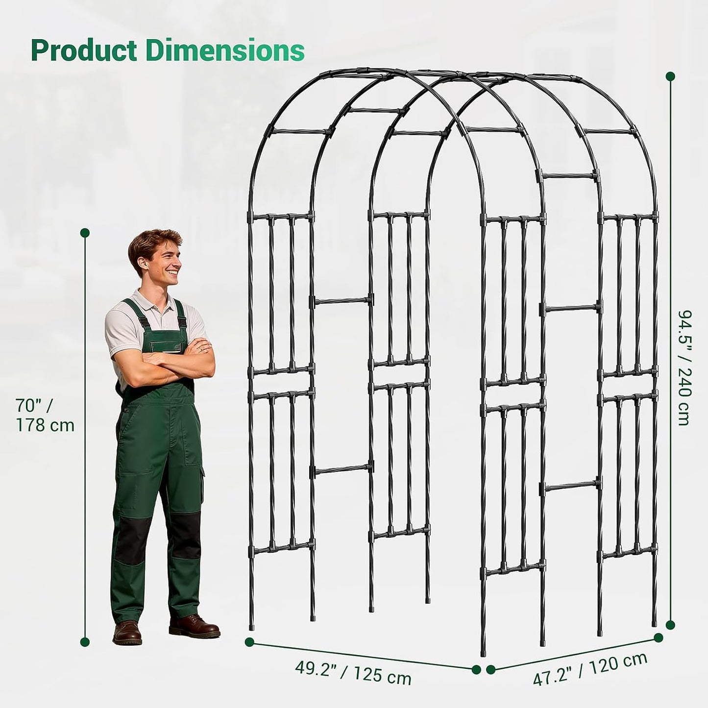 Garden Arch Trellis for Climbing Plants, 1.3x7.9ft Steel with UV-Resistant PE Coating Arbor Outdoor, Vertical Support for Vines Flowers Vegetable, Wedding Archway (Black)