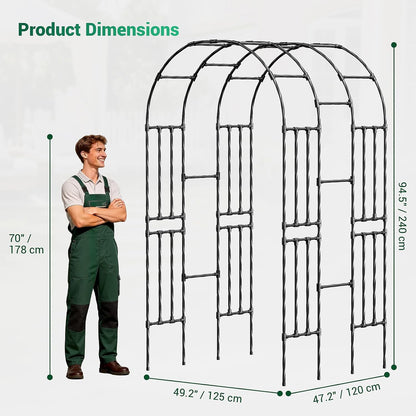 Garden Arch Trellis for Climbing Plants, 1.3x7.9ft Steel with UV-Resistant PE Coating Arbor Outdoor, Vertical Support for Vines Flowers Vegetable, Wedding Archway (Black)