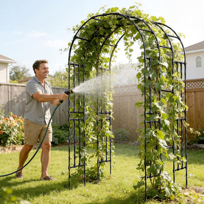 Garden Arch Trellis for Climbing Plants, 1.3x7.9ft Steel with UV-Resistant PE Coating Arbor Outdoor, Vertical Support for Vines Flowers Vegetable, Wedding Archway (Black)