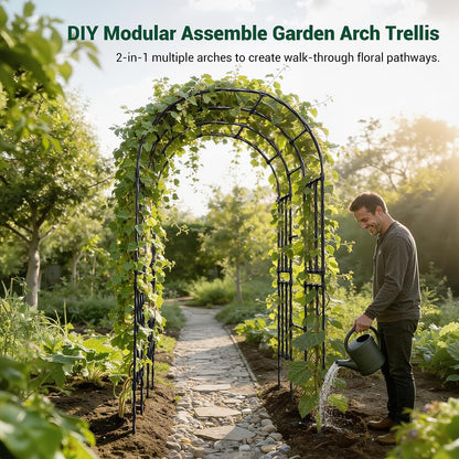 Garden Arch Trellis for Climbing Plants, 1.3x7.9ft Steel with UV-Resistant PE Coating Arbor Outdoor, Vertical Support for Vines Flowers Vegetable, Wedding Archway (Black)