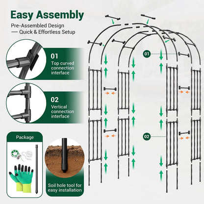 Garden Arch Trellis for Climbing Plants, 1.3x7.9ft Steel with UV-Resistant PE Coating Arbor Outdoor, Vertical Support for Vines Flowers Vegetable, Wedding Archway (Black)