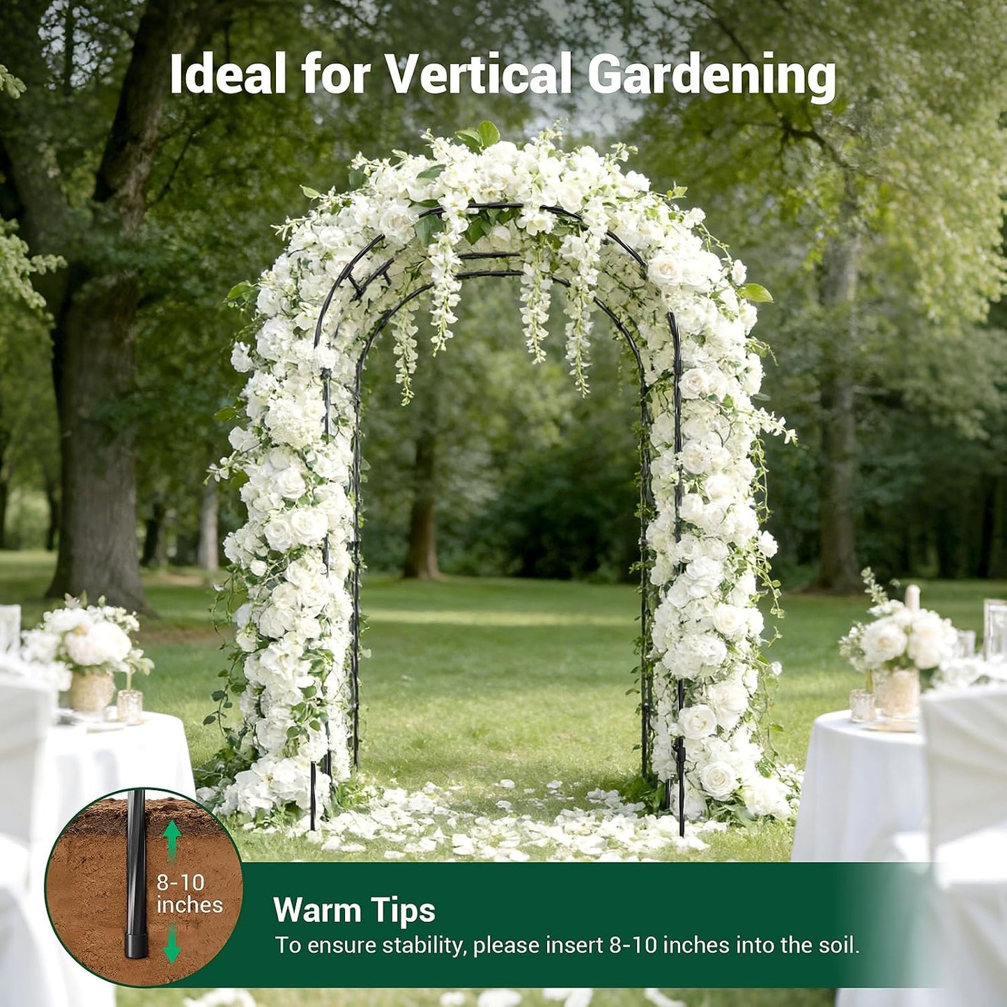 Garden Arch Trellis for Climbing Plants, 1.3x7.9ft Steel with UV-Resistant PE Coating Arbor Outdoor, Vertical Support for Vines Flowers Vegetable, Wedding Archway (Black)