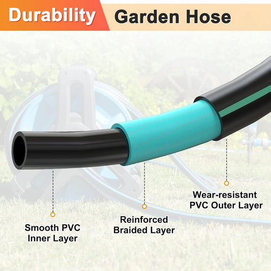 Garden Hose 5/8 Inch x 8 FT, Flexible PVC Leader Hose, Leakproof Water Hose with Swivel Handle, Male to Female Fittings, Burst 600 PSI [Black Green]